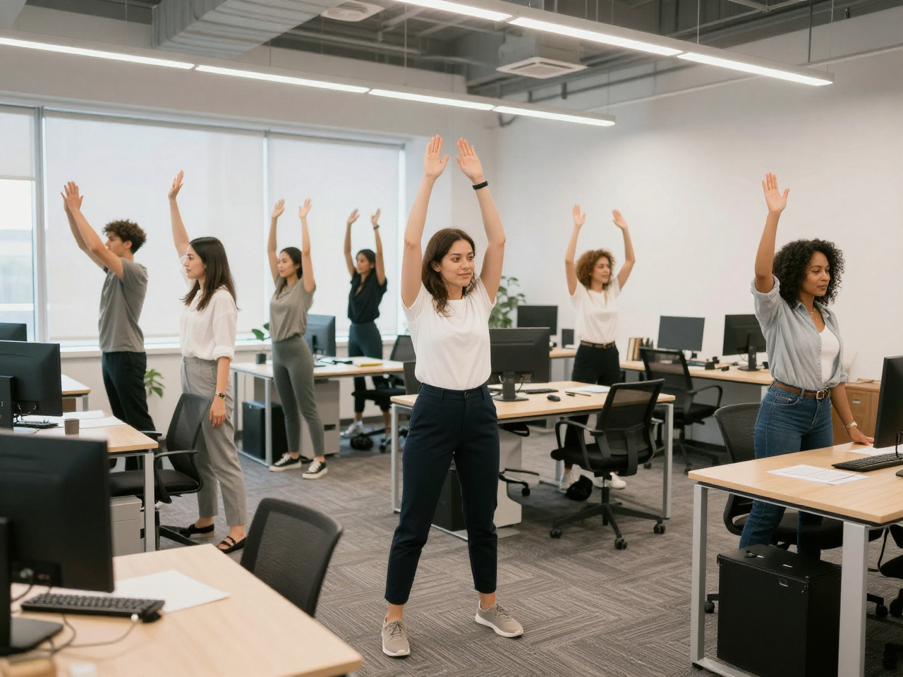 Office stretch routine demonstrated for Ligamentskne clients